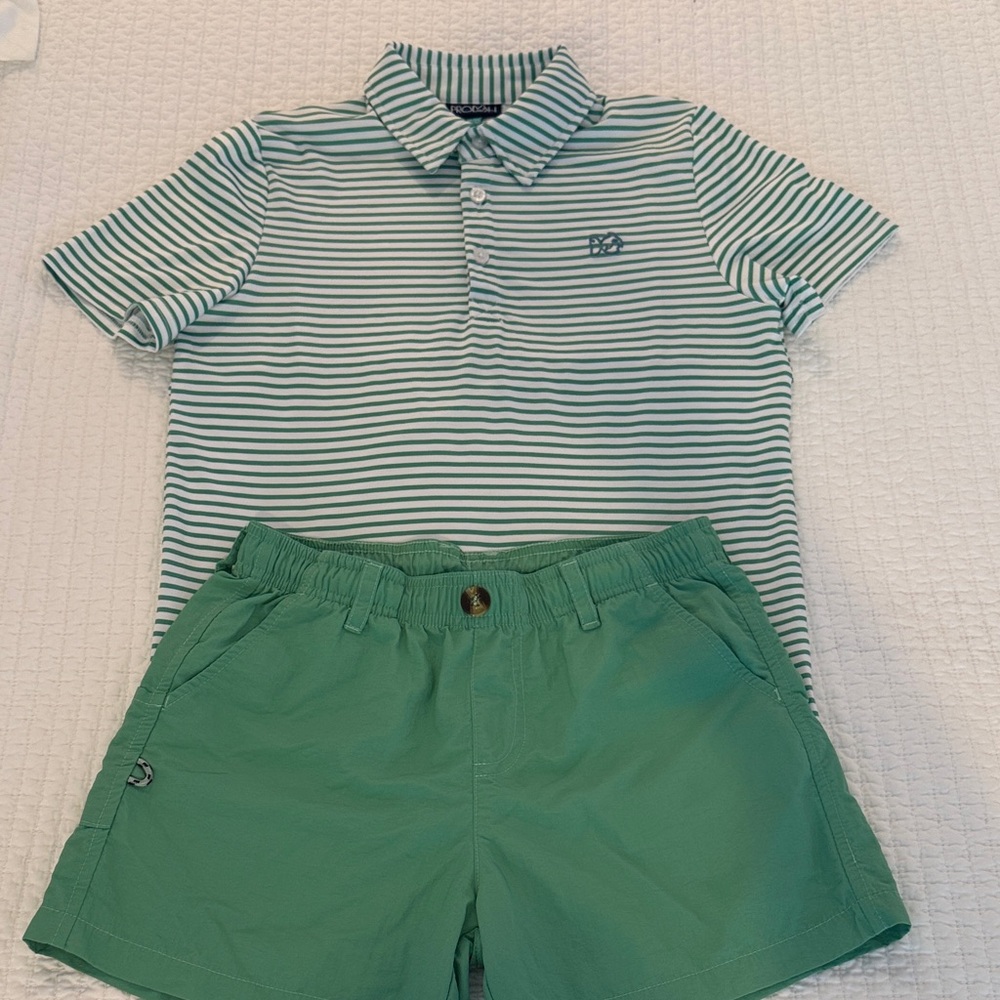 Kids Green Striped Polo and Shorts Set